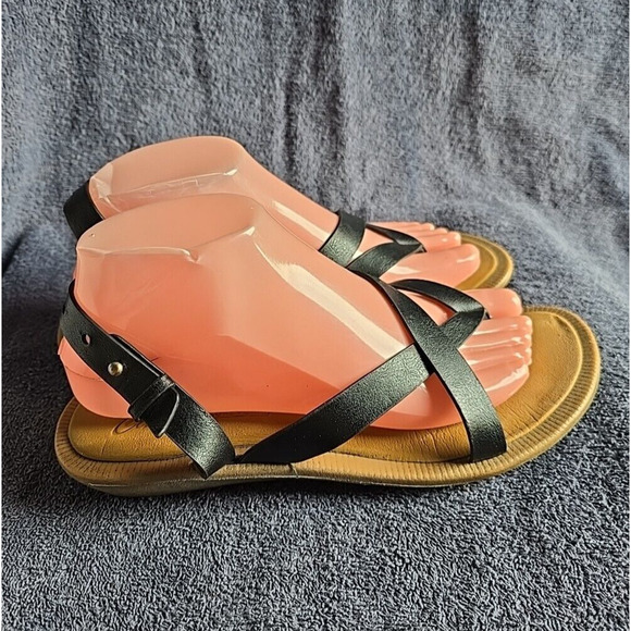 Skechers Cali Luxe Foam Black Leather Thong Strappy Slip On Sandals Womans Sz 8 - Picture 2 of 5